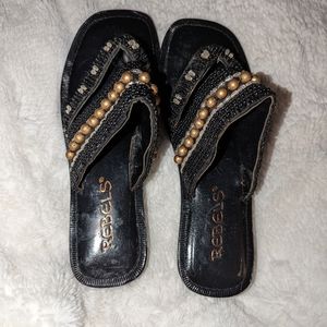 Rebels beaded sandals black and gold size 6